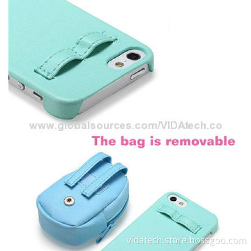 Leather skin case for iPhone 5 w/purse for key battery spare part free manufacture, OEM/ODM service